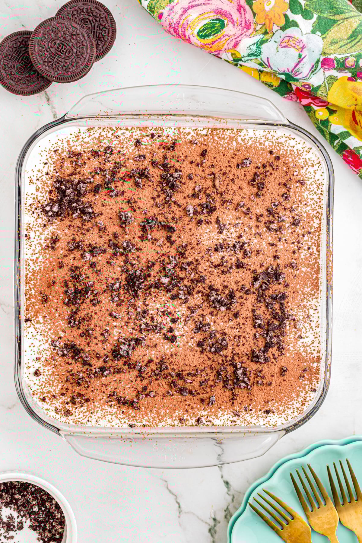 A sprinkling of crushed Oreos sprinkled on top.