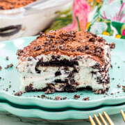 A piece of Oreo Tiramisu on a plate.