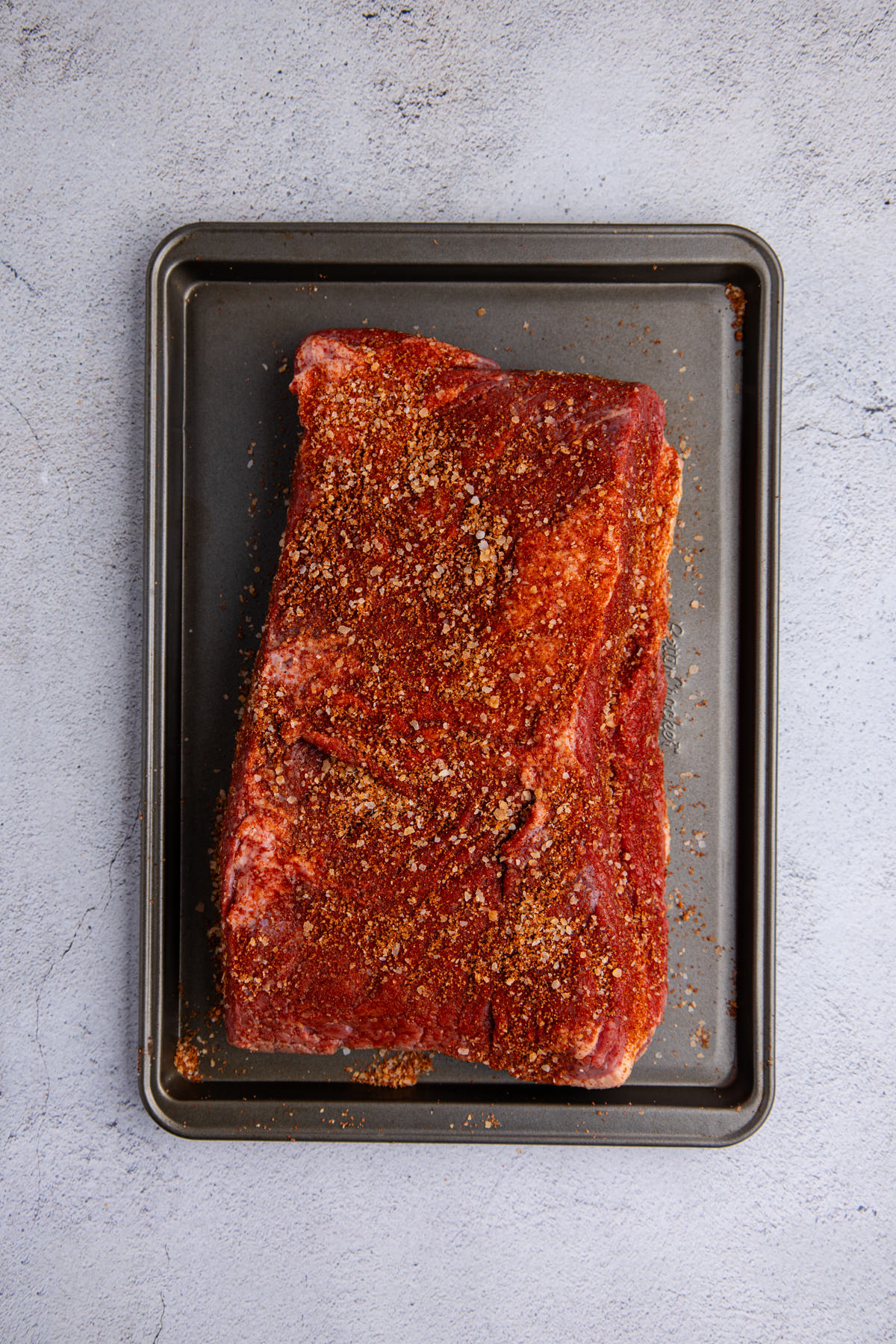 Spice mix rubbed on all sides of the brisket.