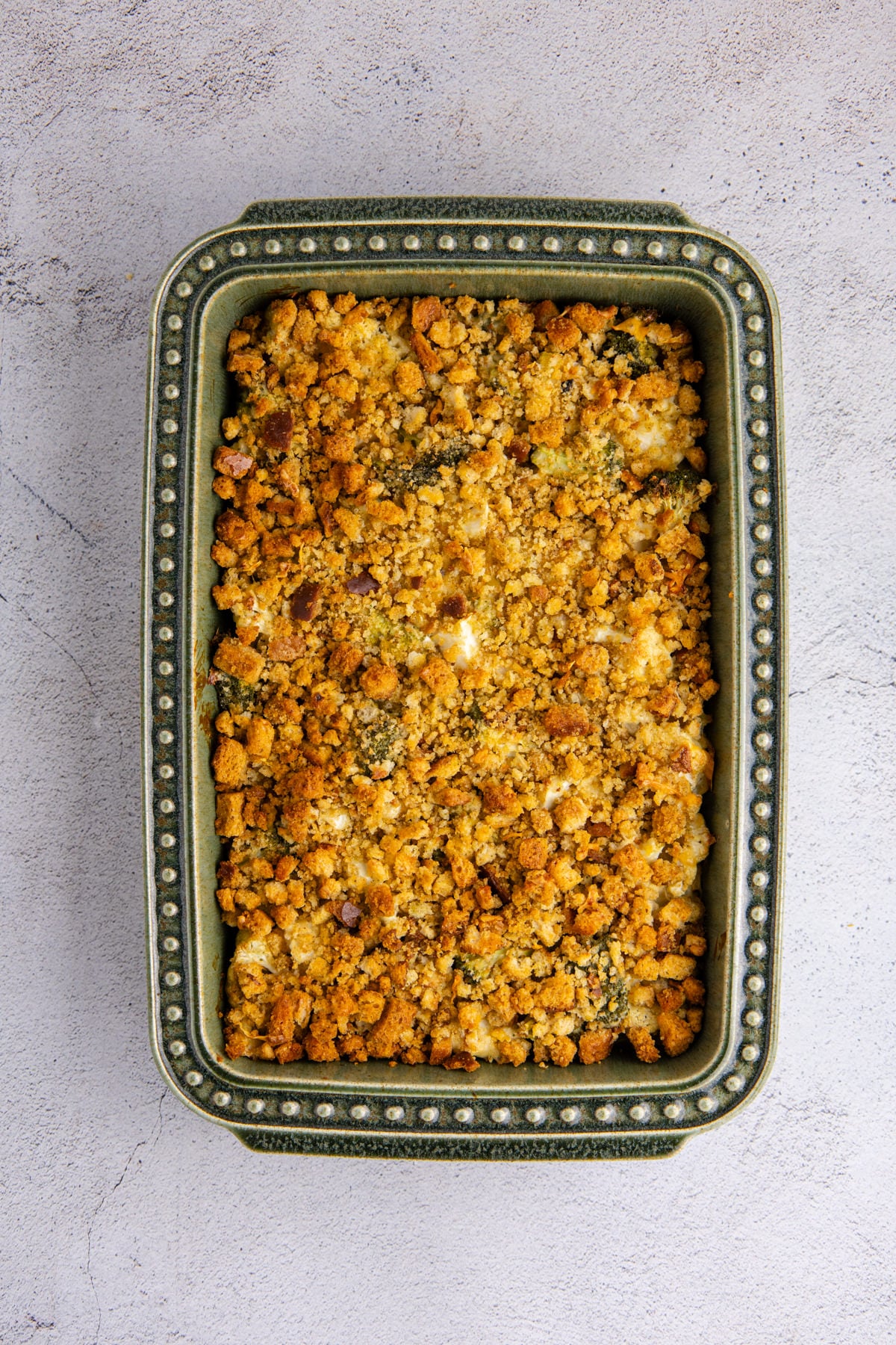 The broccoli cauliflower casserole cooked and cooling.