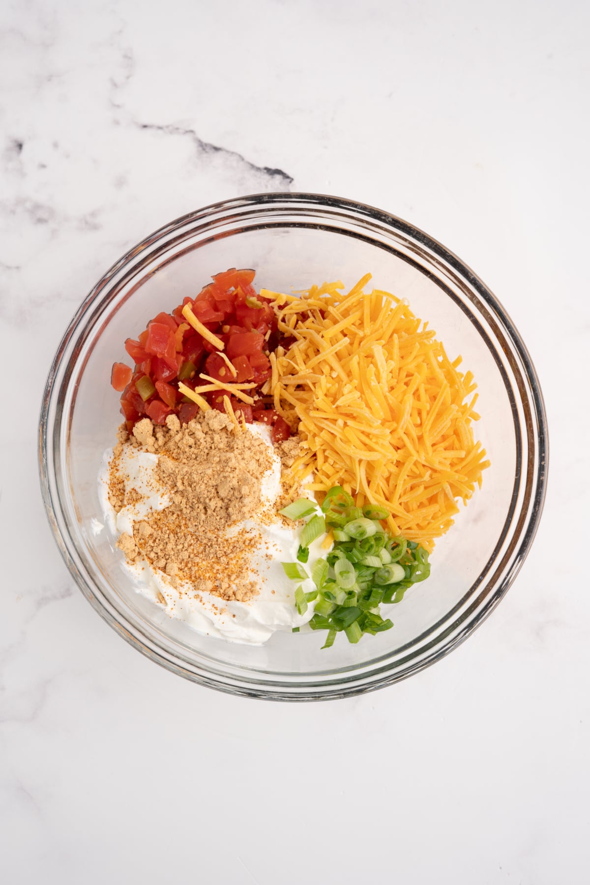 All the boat dip ingredients in a bowl.