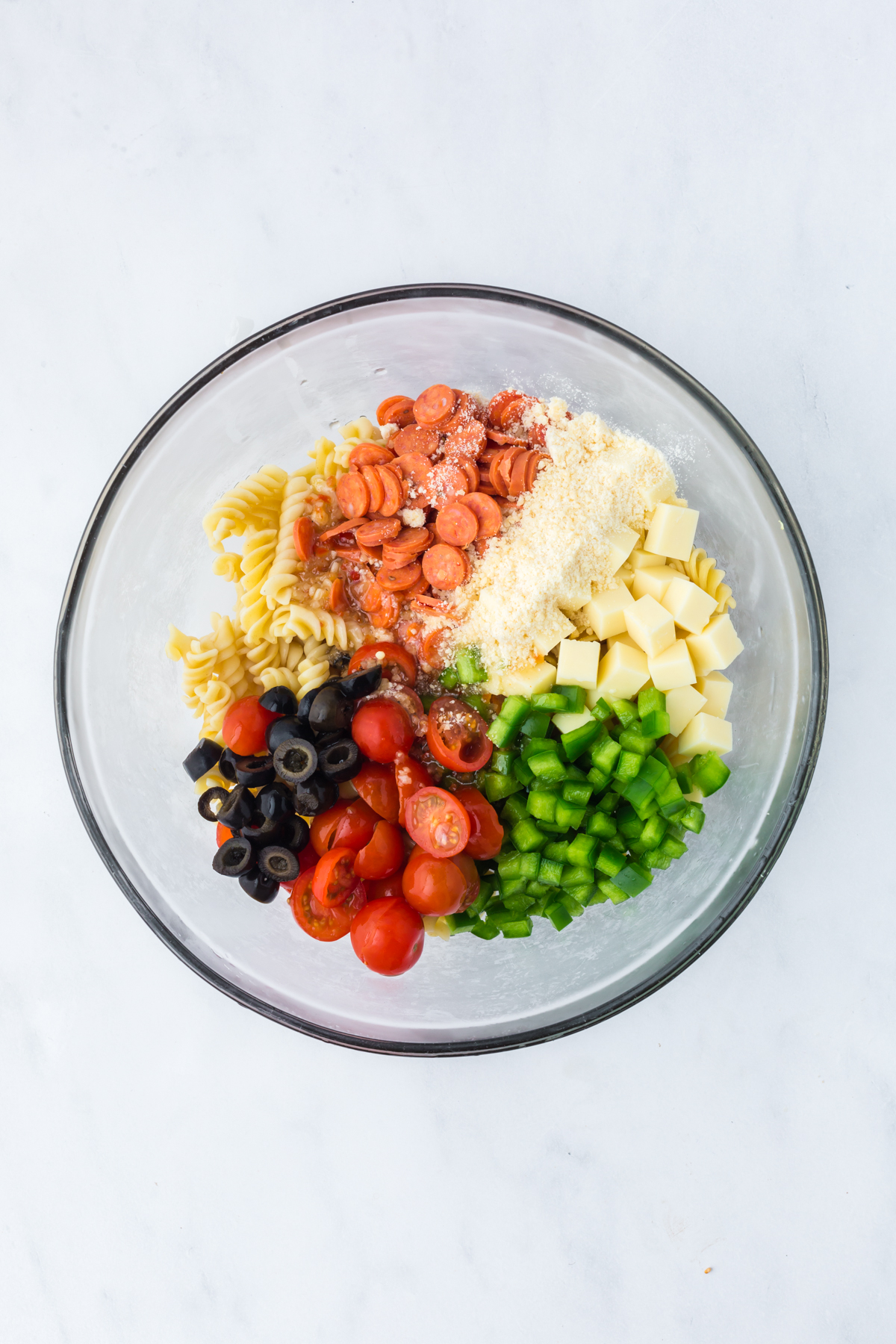 Salad ingredients in a bowl.