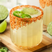 Spicy Jalapeño Margarita in a glass on a table.