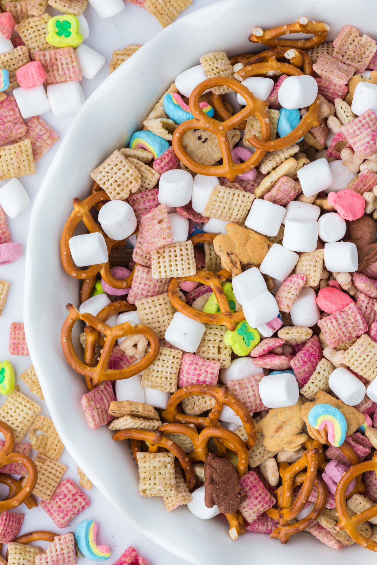 A bowlful of blended trail mix in a bowl.