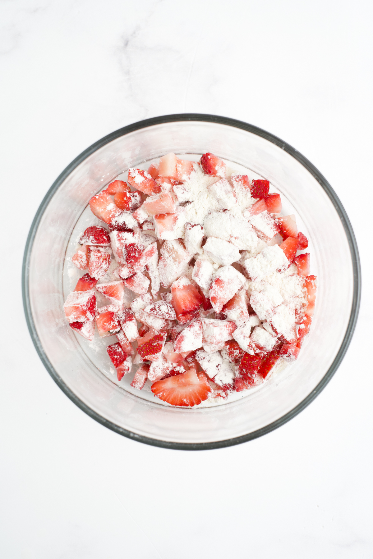 Chopped strawberries tossed in flour.