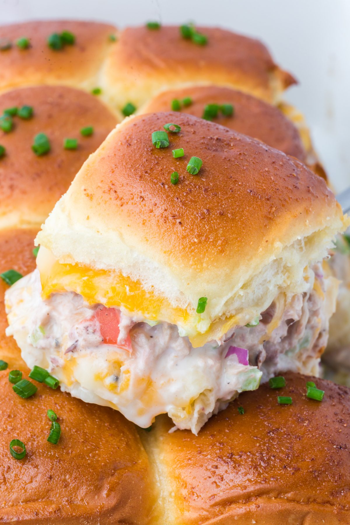 A slider on top of the pan full of sliders.