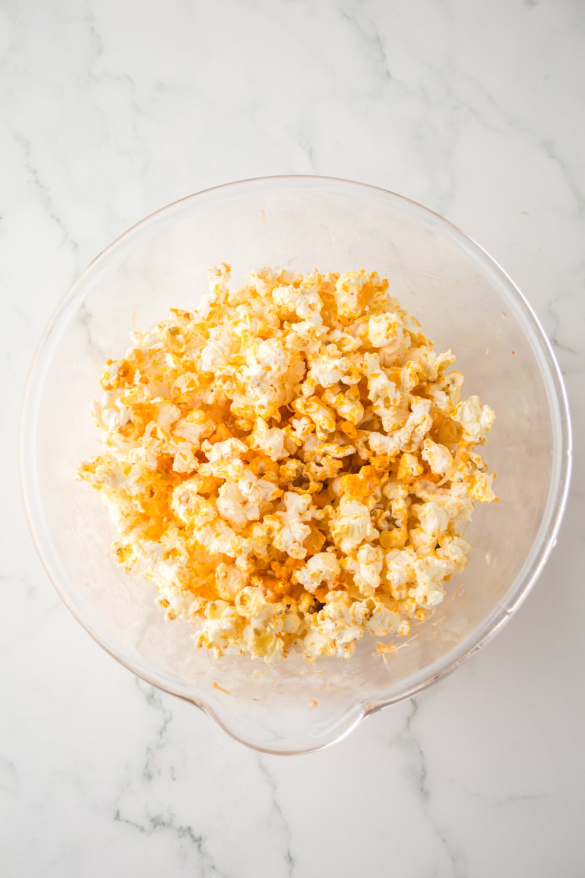 Blended popcorn in a bowl.
