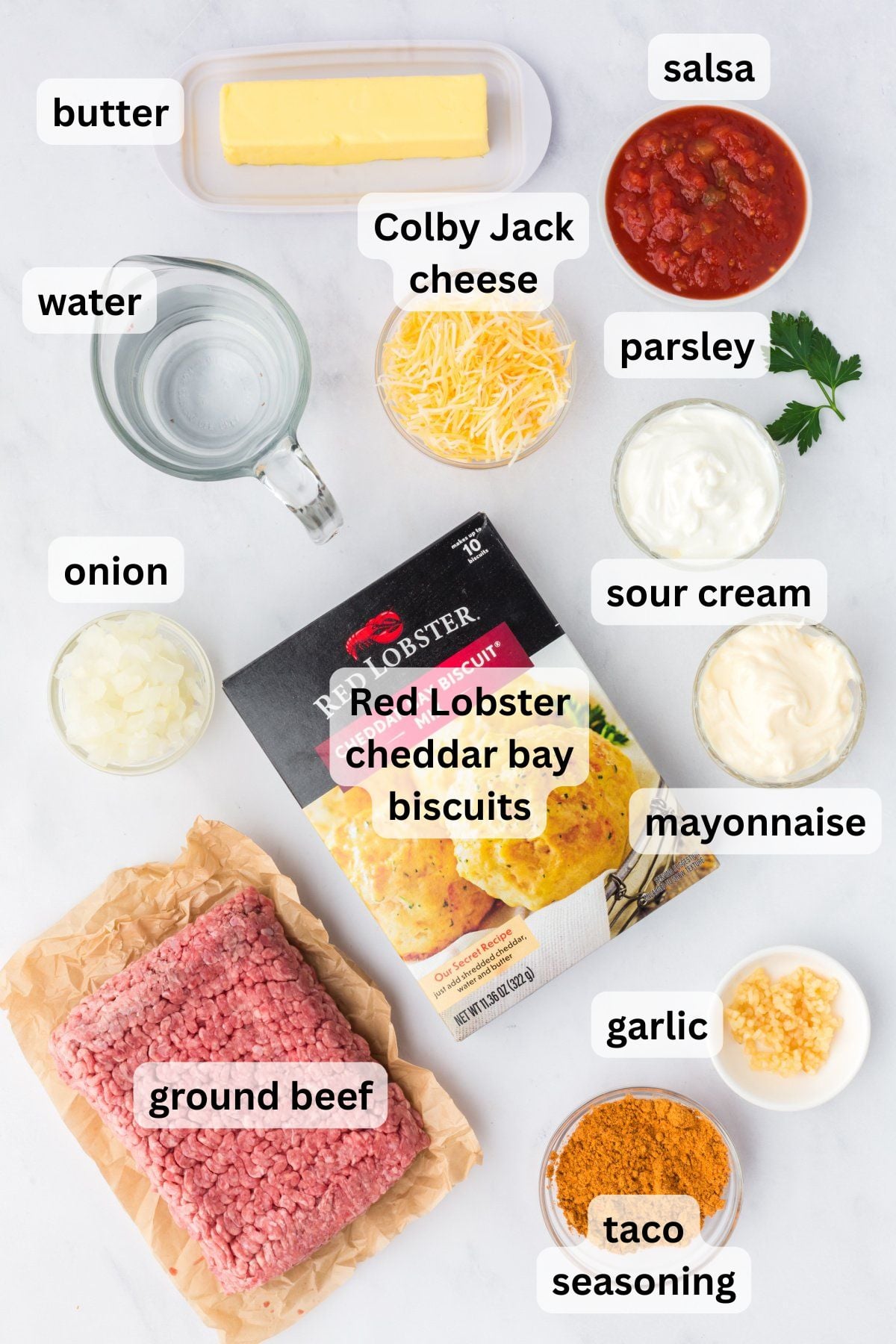 Ingredients for Cattle Drive Casserole on a table.