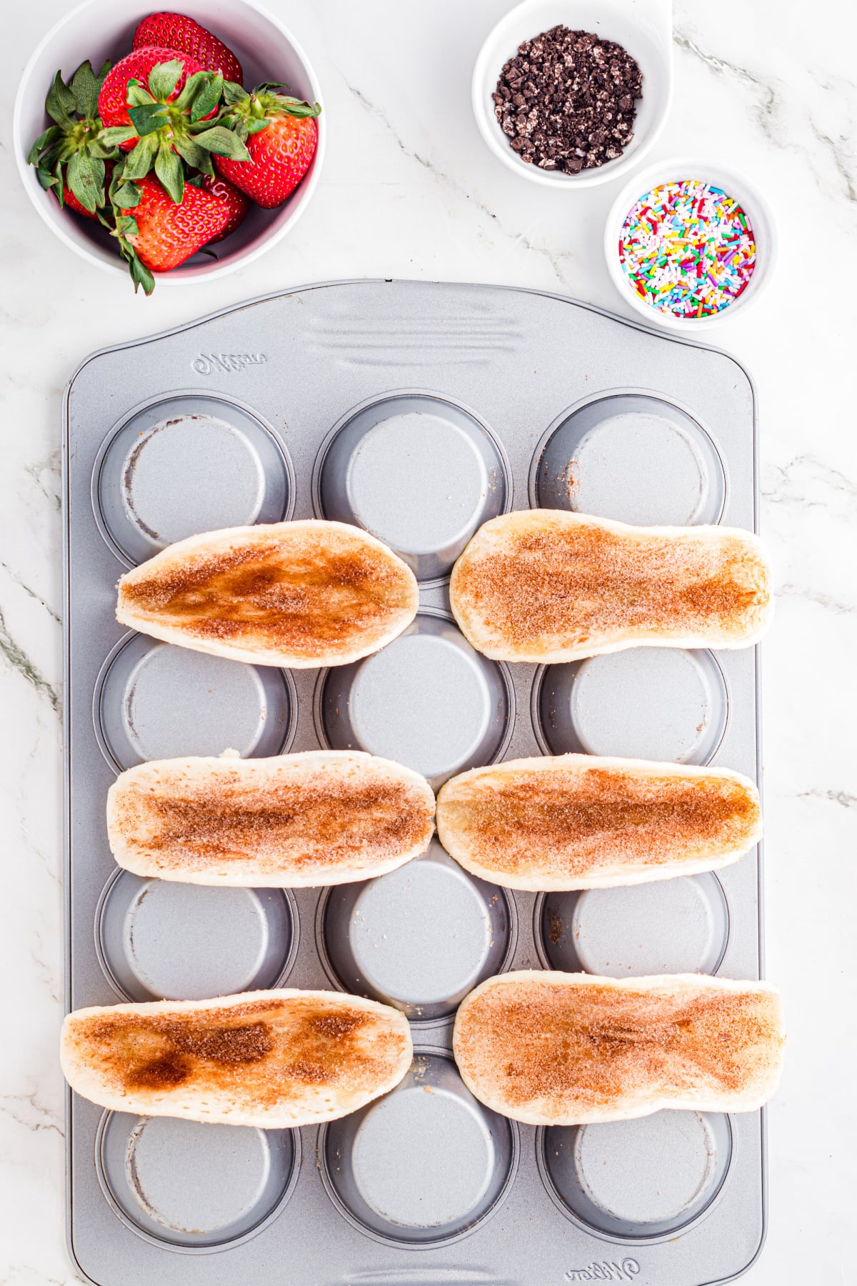 Taco shells upside-down muffin tin.