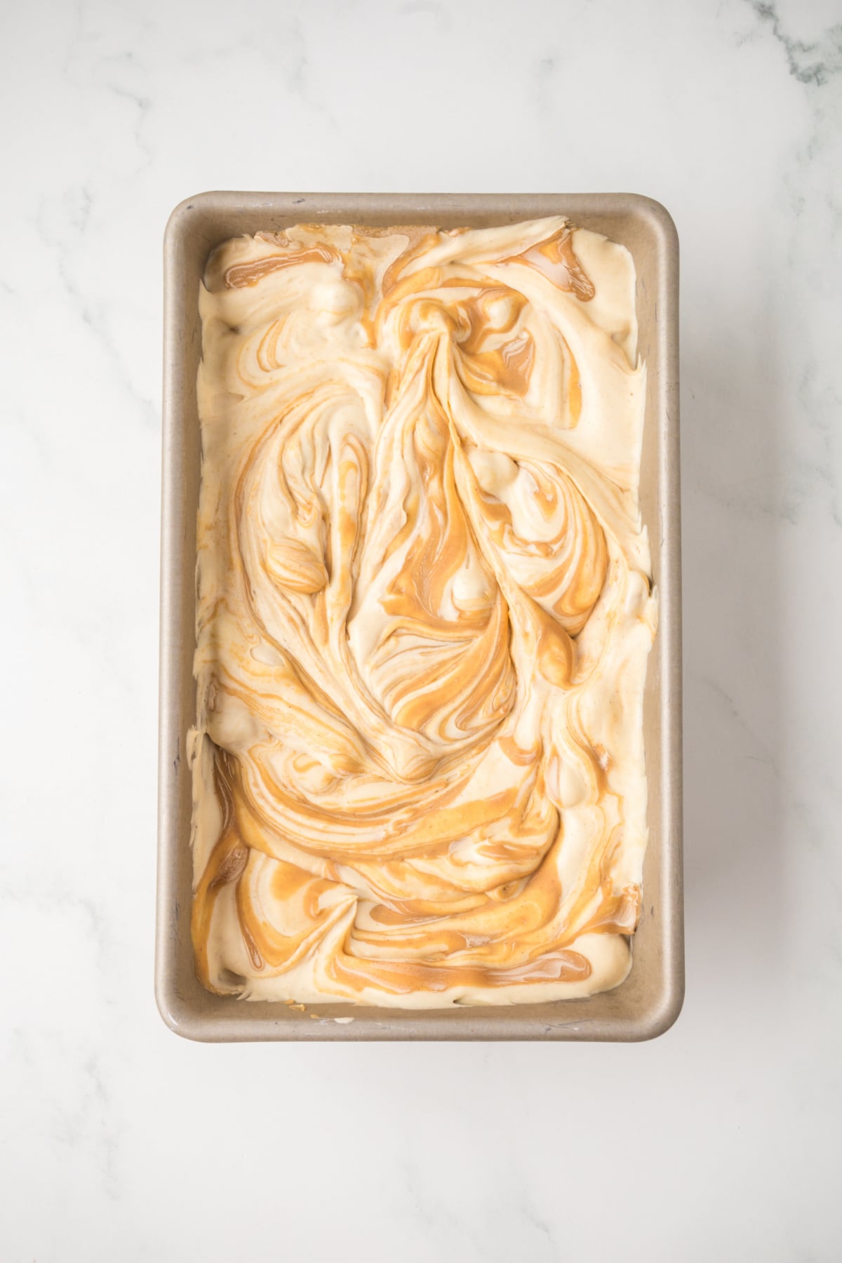 The finished ice cream in a pan.