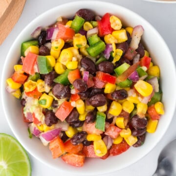 Black Bean and Corn Salad in a bowl on a table.