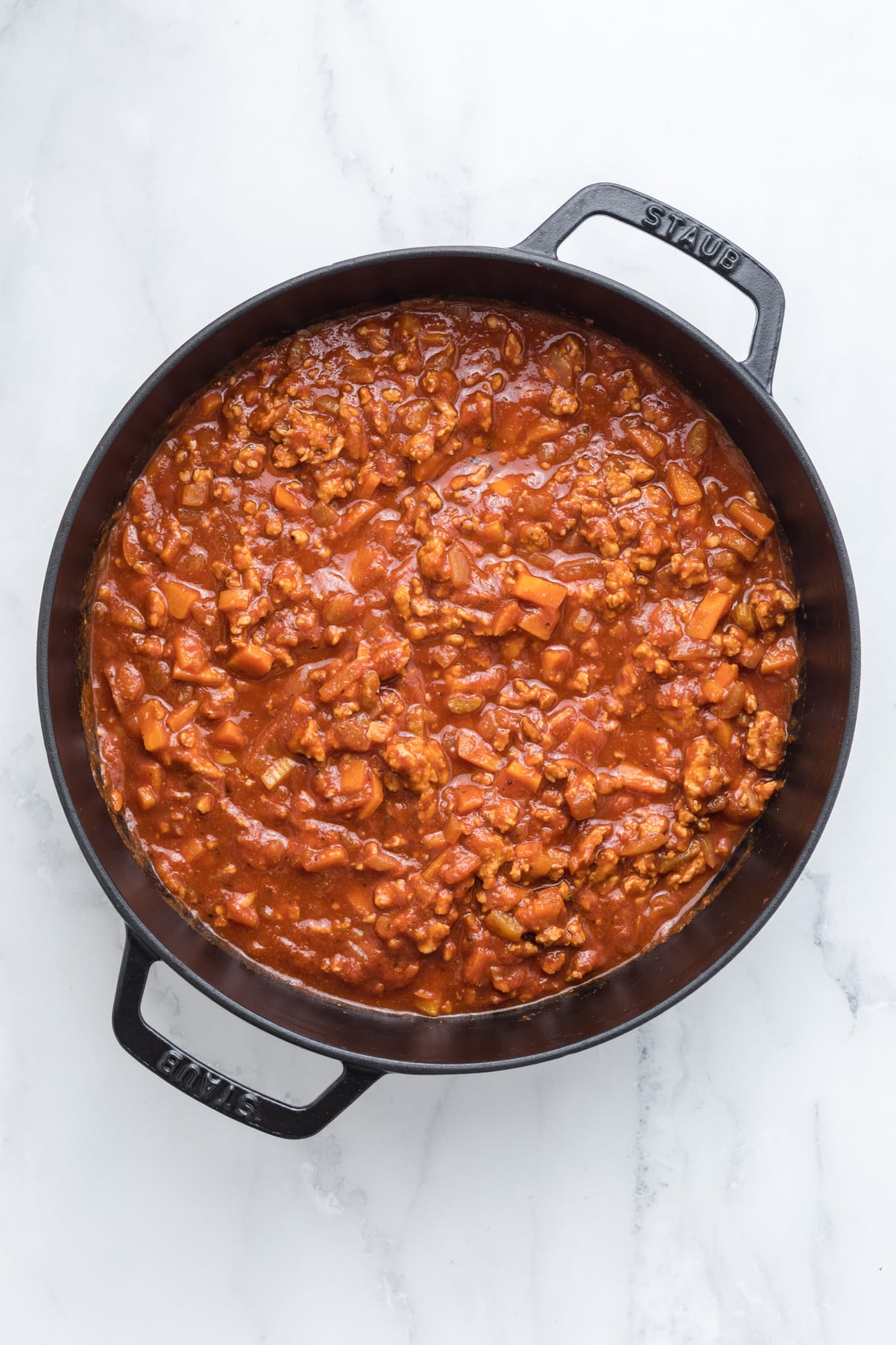 The bolognese simmering.