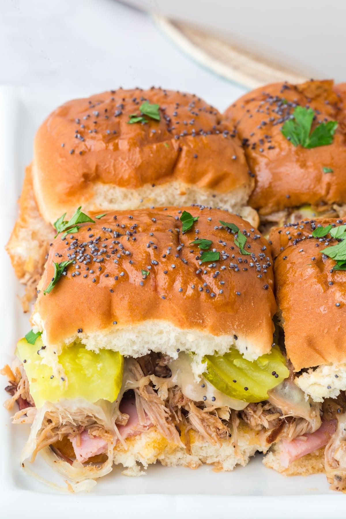 cuban sliders in dish ready to serve