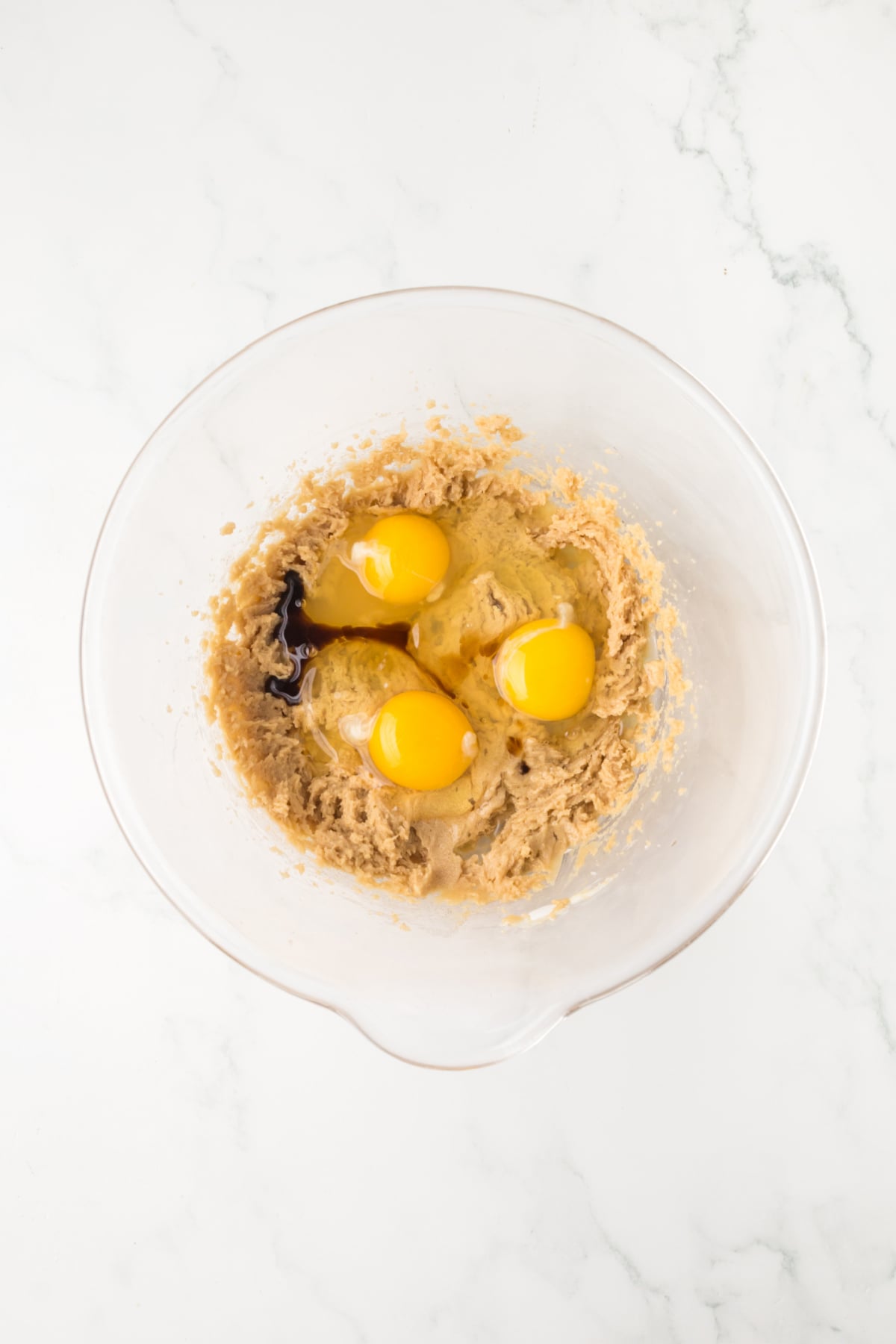 Wet ingredients added to mixing bowl.