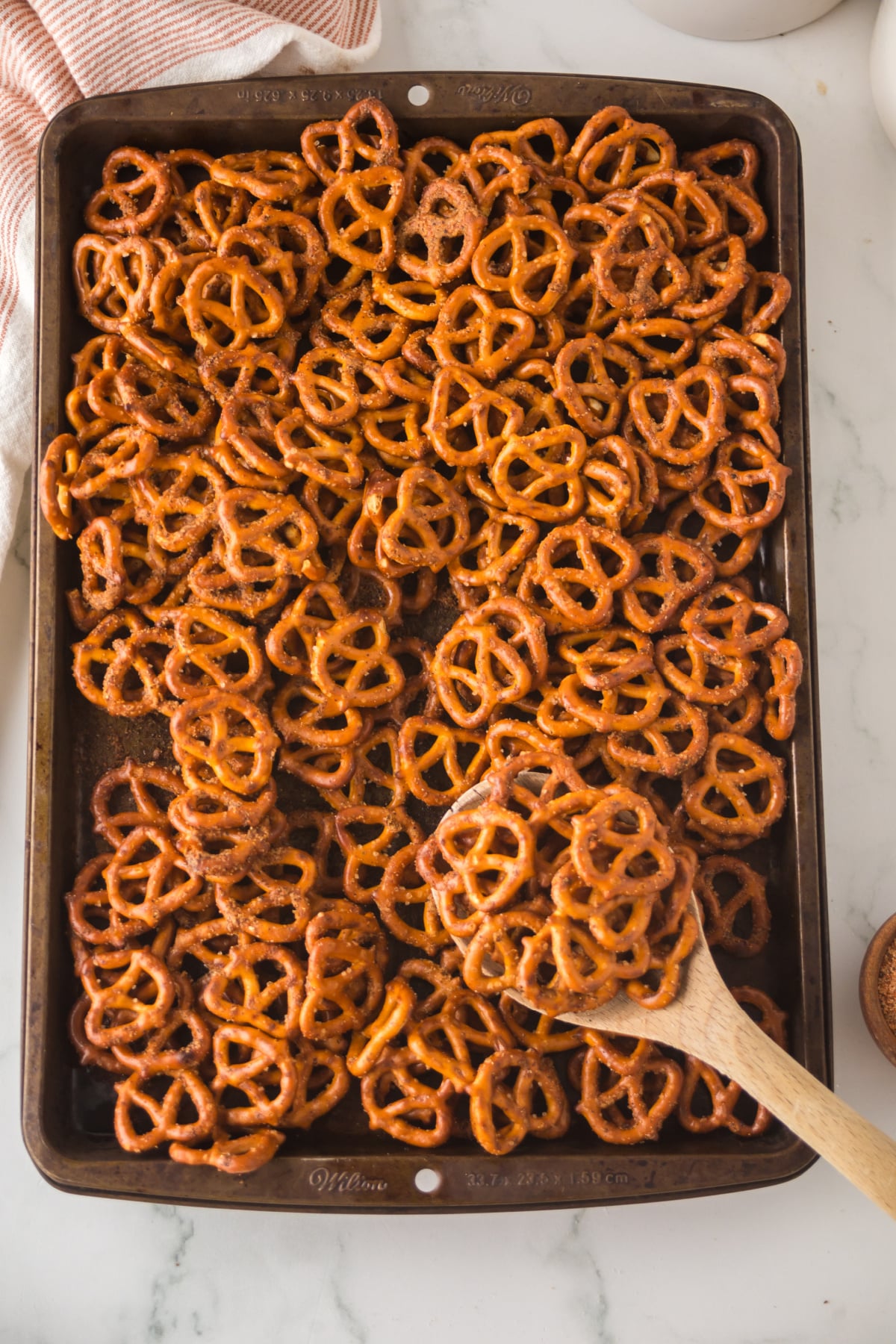 cajun pretzels baked on sheet pan from oven
