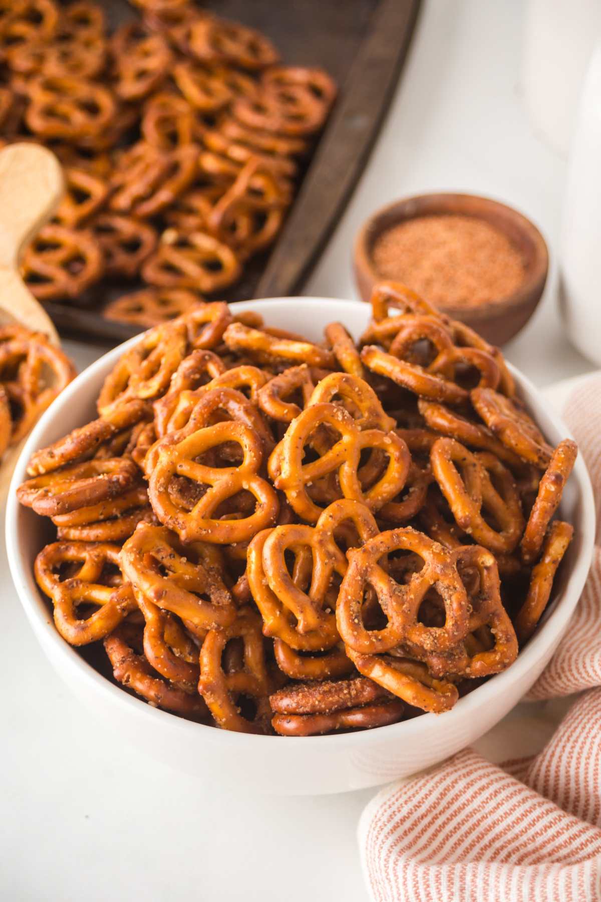 spicy cajun pretzels ready to serve in bowl