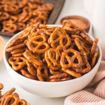 cajun pretzels coated in spicy seasoning served in a bowl on a table