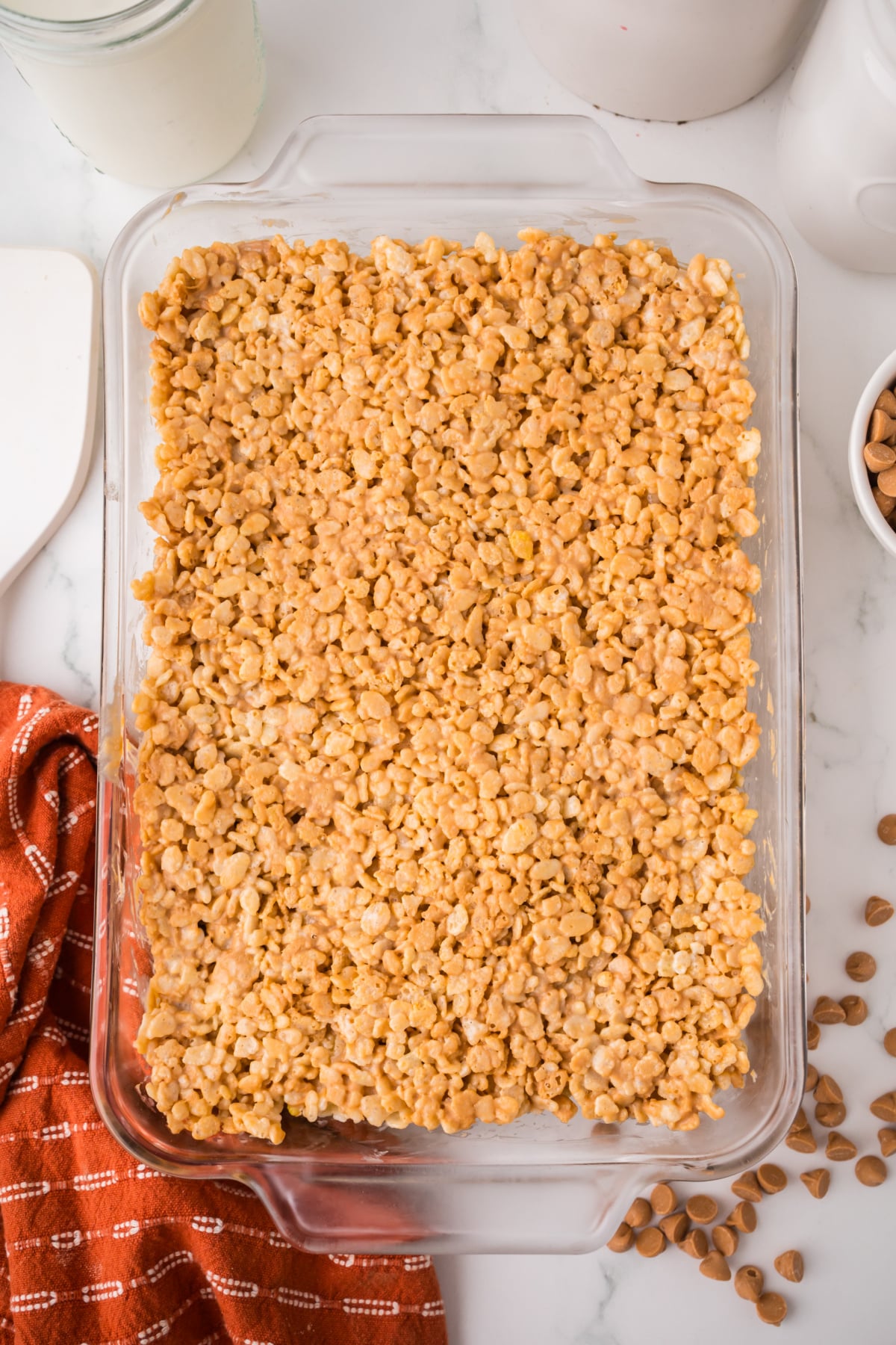 Rice Krispie mixture added to 13x9 inch pan