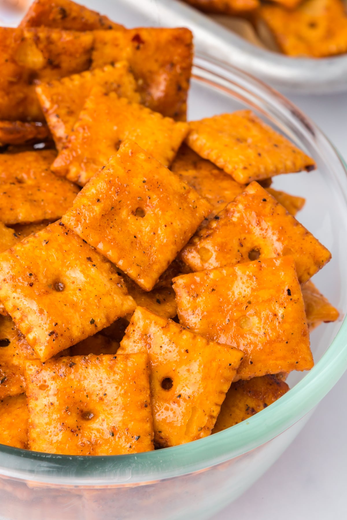 A bowl of crackers on a table