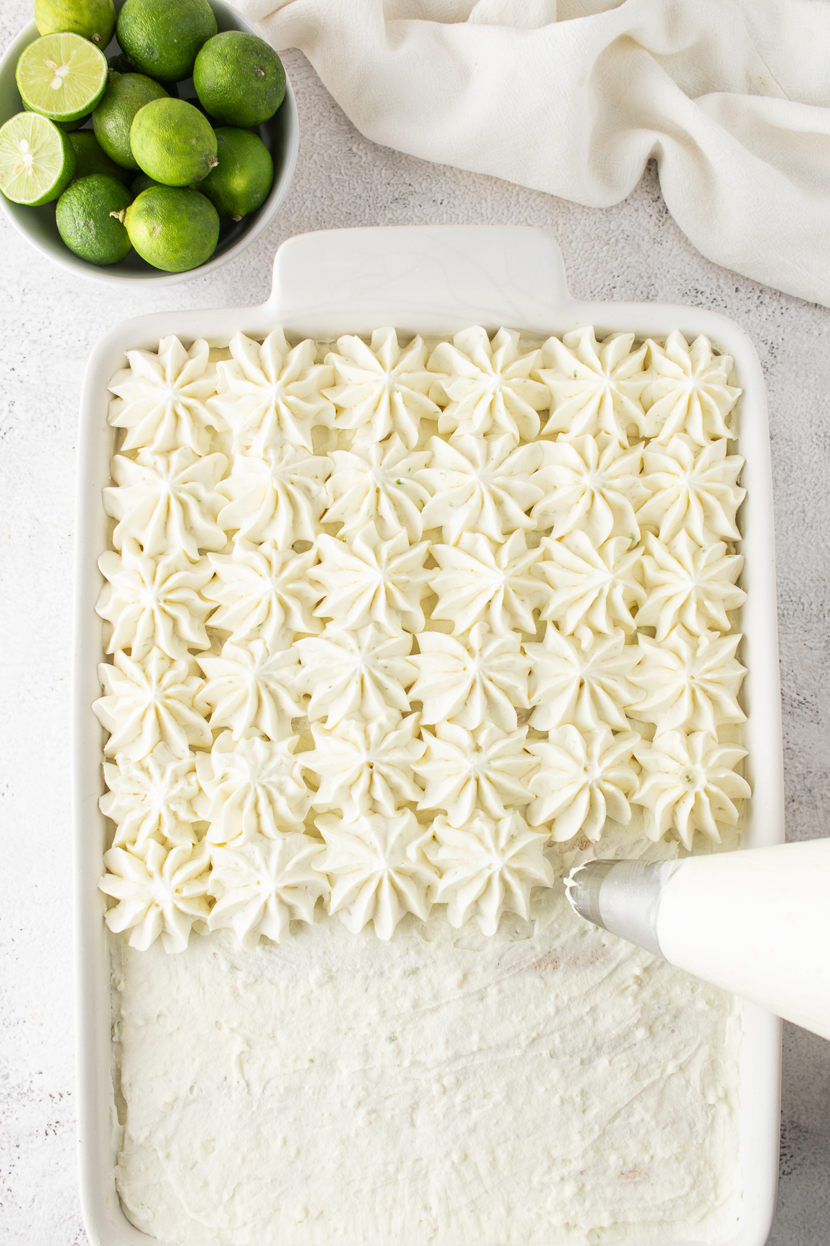 The cream piped on top for design.