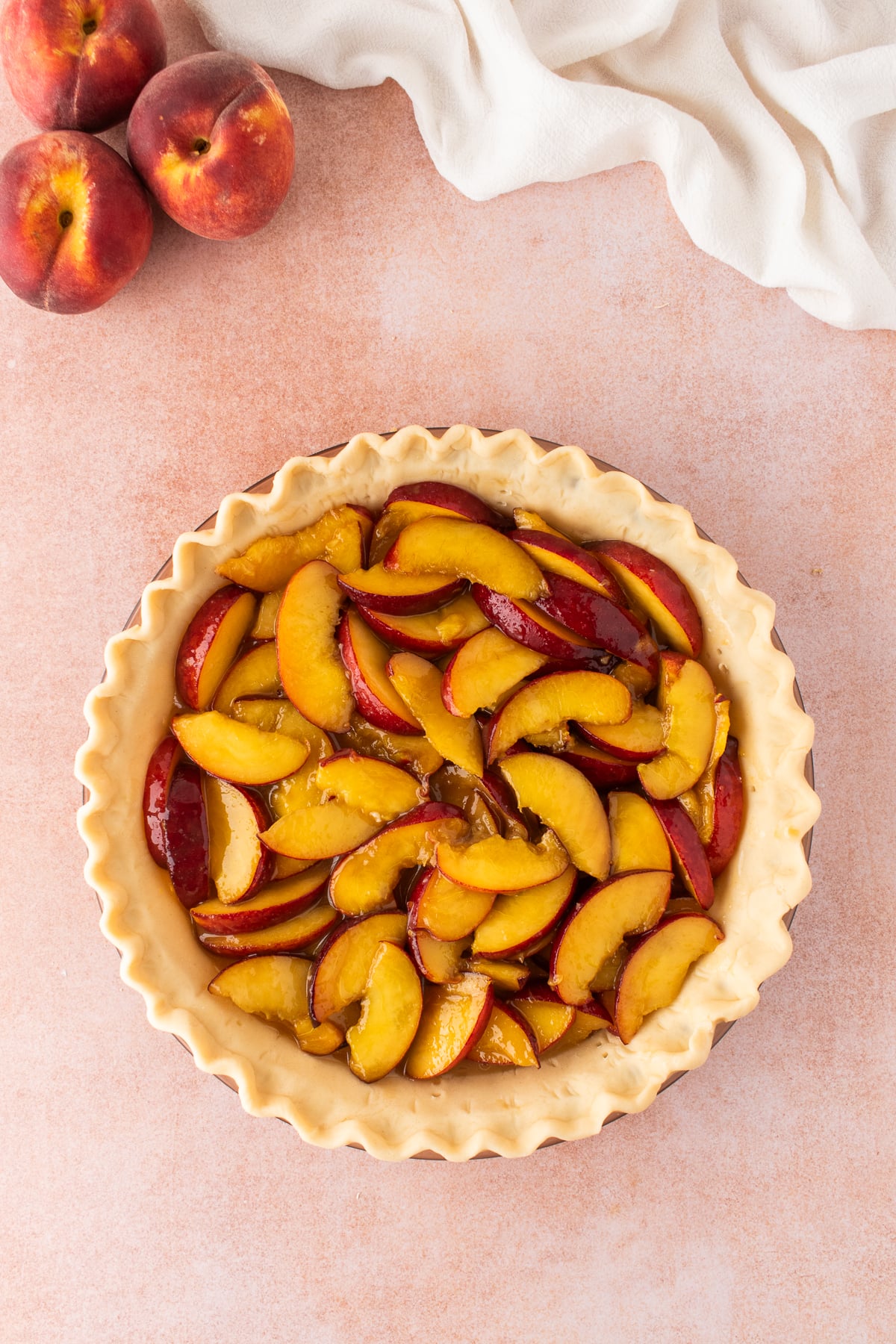 the peach filling in the pie crust.