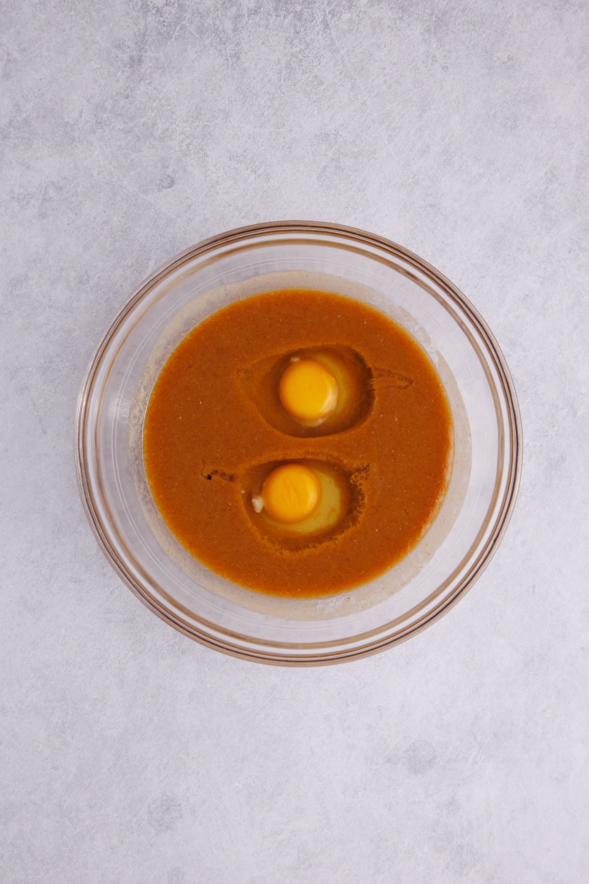 Melted peanut butter with eggs added to the mixture. 