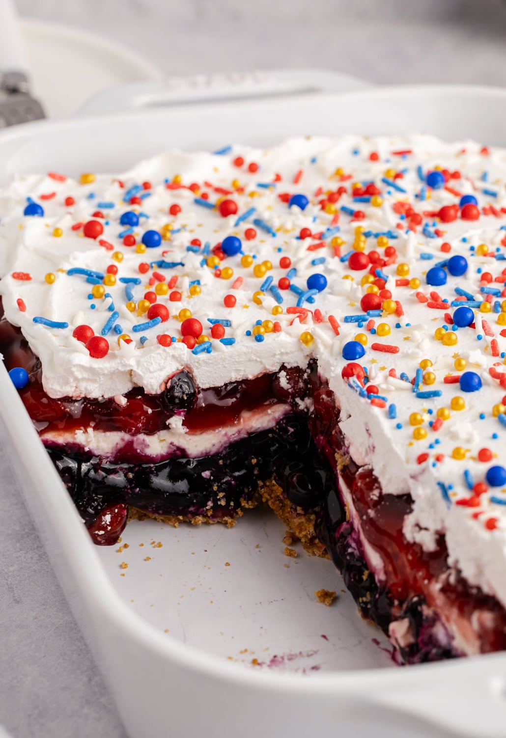 Dessert in dish missing a few slices