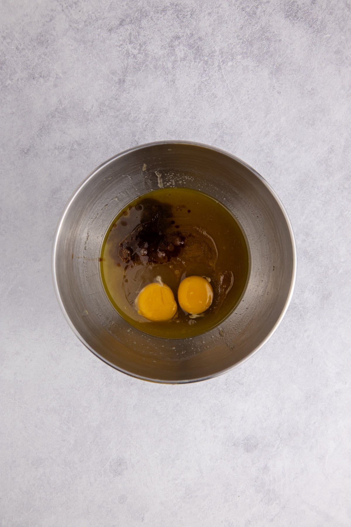 Wet ingredients in mixing bowl