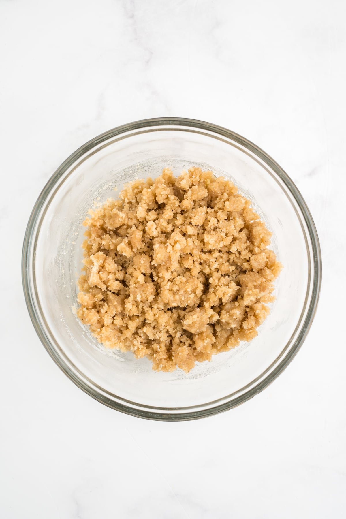The crumble topping in a small bowl.