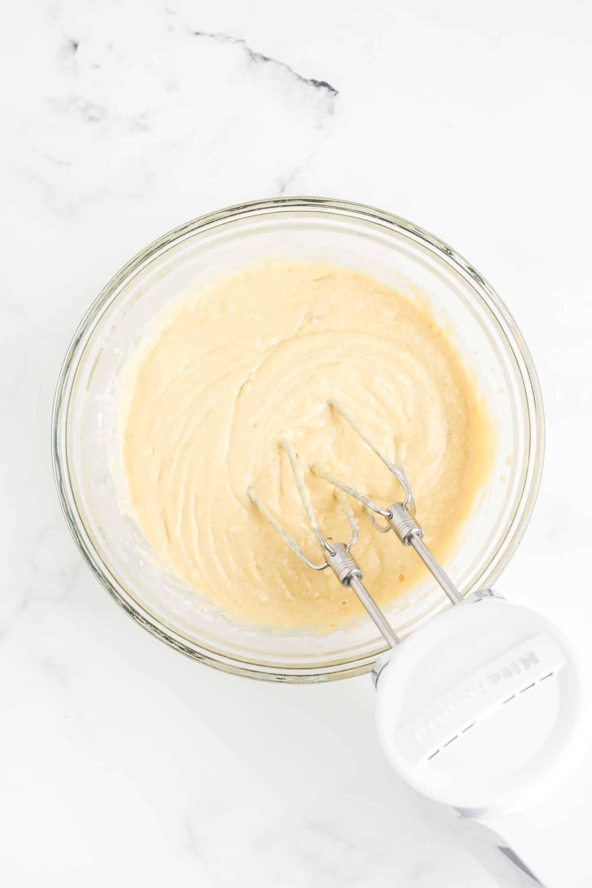 The dry and wet ingredients combined in a bowl.