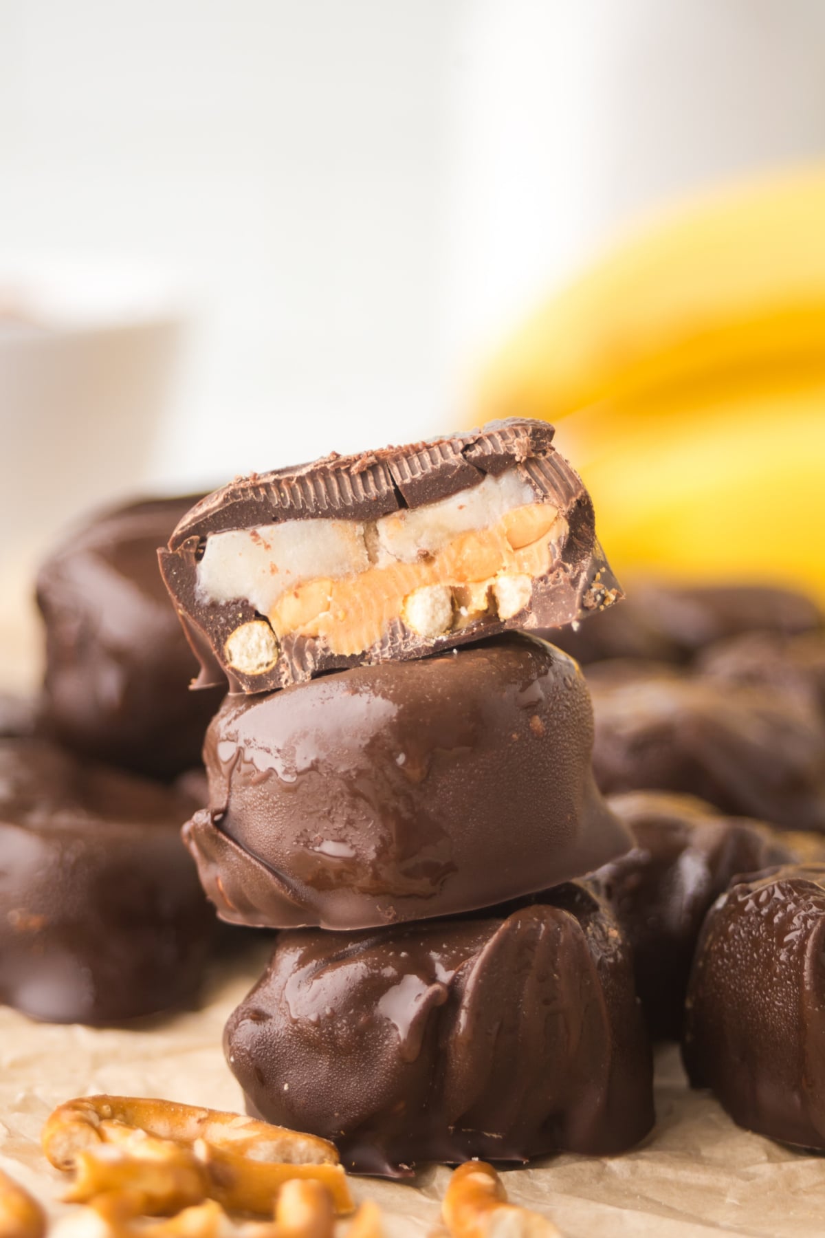 A stack of bites wiyj top one missing a bite