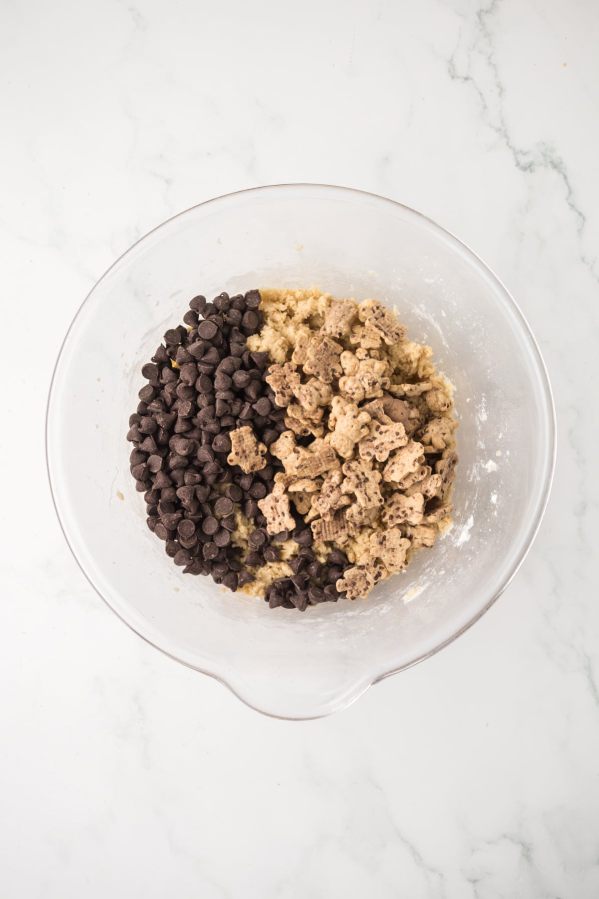 The chocolate chips and Teddy Grahams folded into the dough.