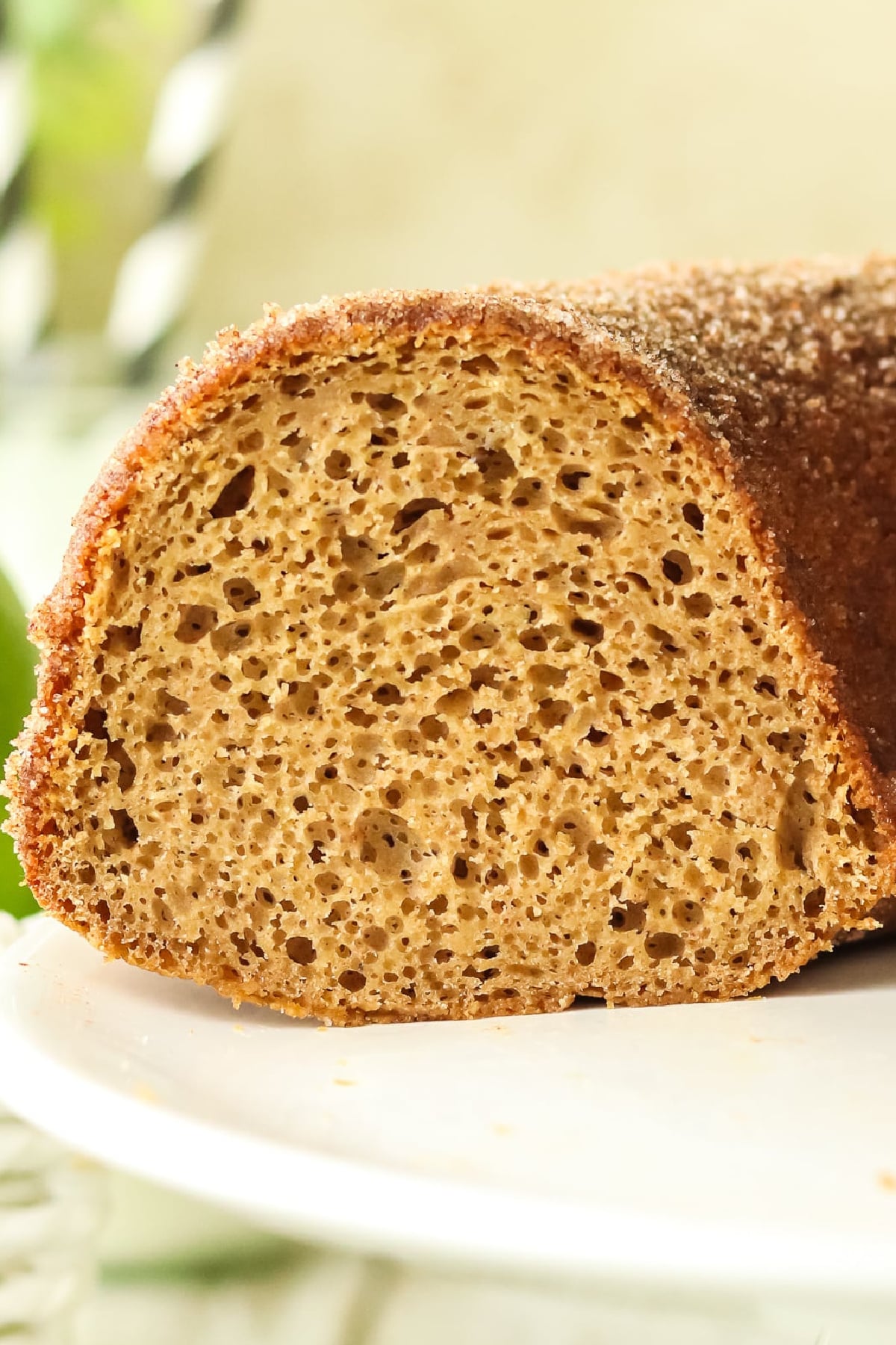 The side of the cake on a serving plate.