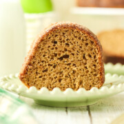 Slice of Apple Cider Cake Recipe on a plate.