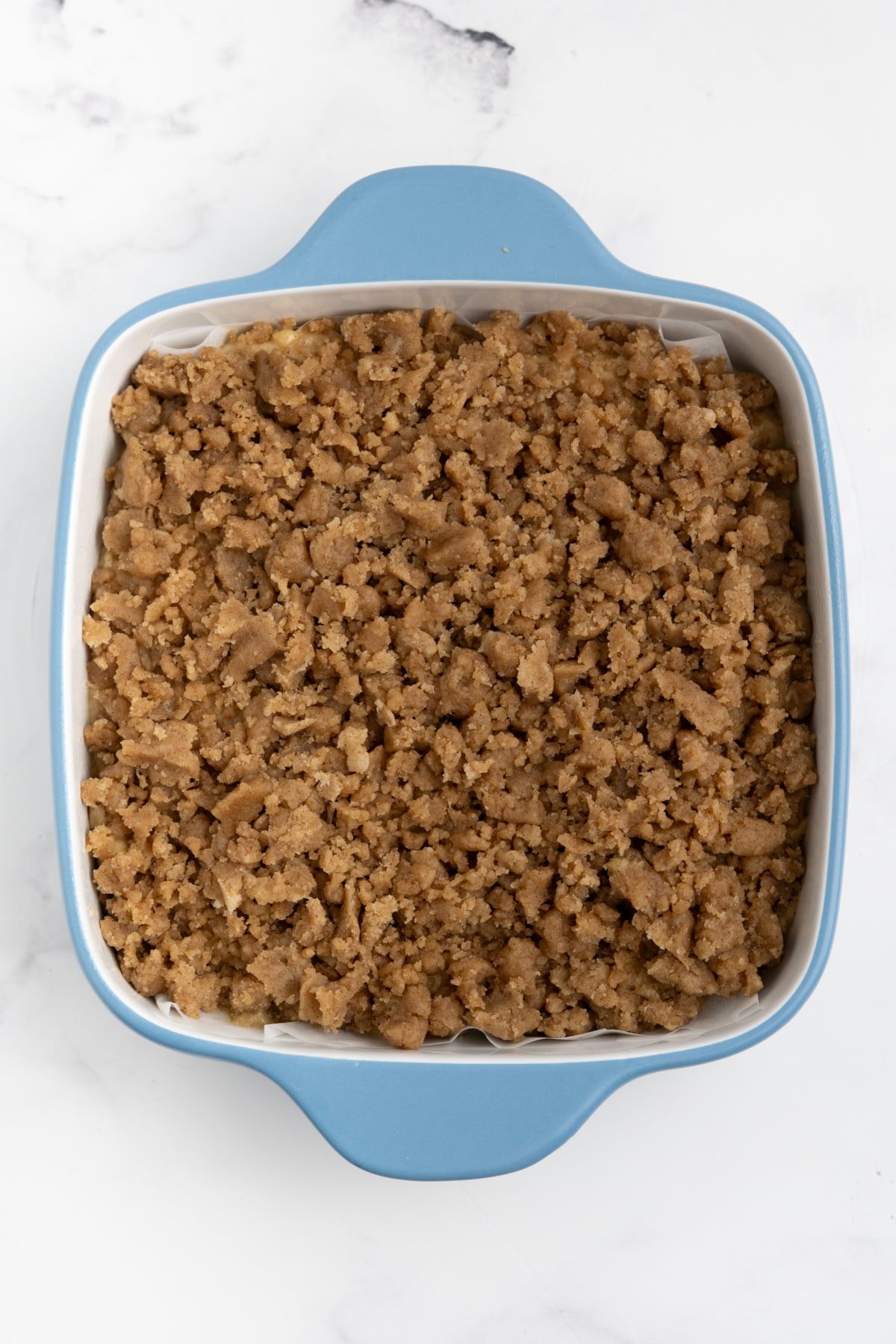 Crumble topping made and added to top of batter.