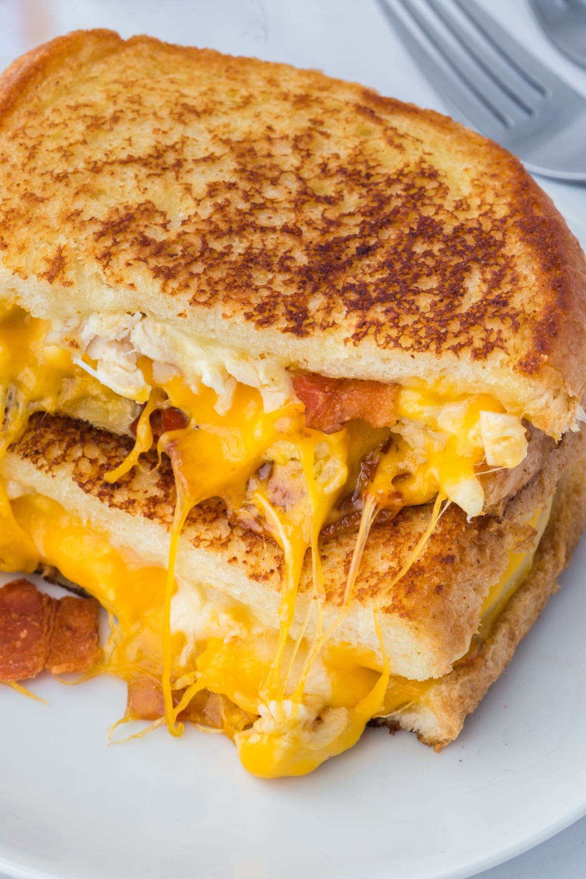 Two halves on top of each other on plate.
