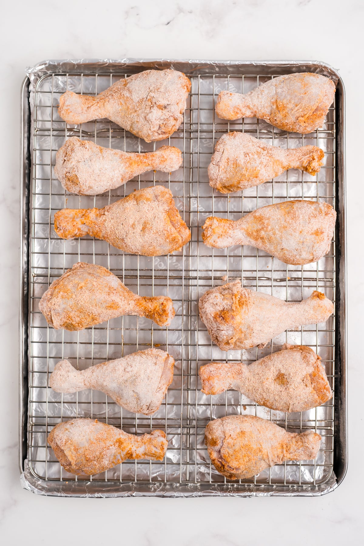 The chicken on a wire rack.