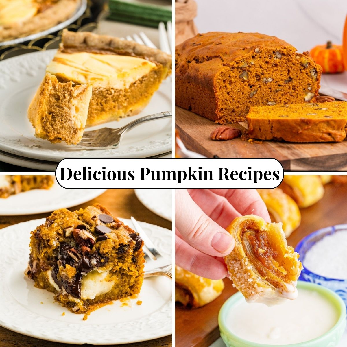 Four different photos of Delicious Pumpkin Recipes.