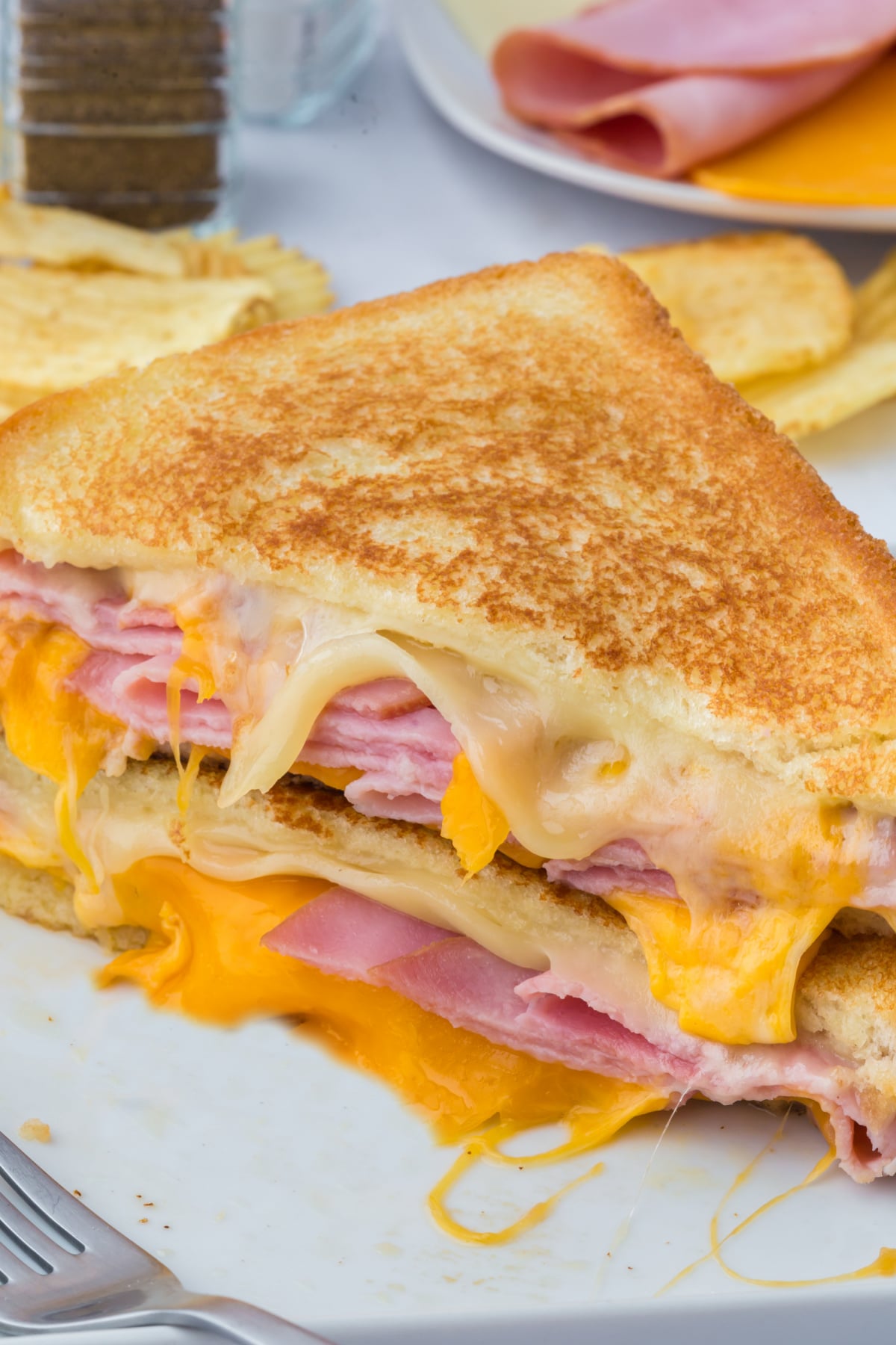 Sandwich cut in half on top of each other.