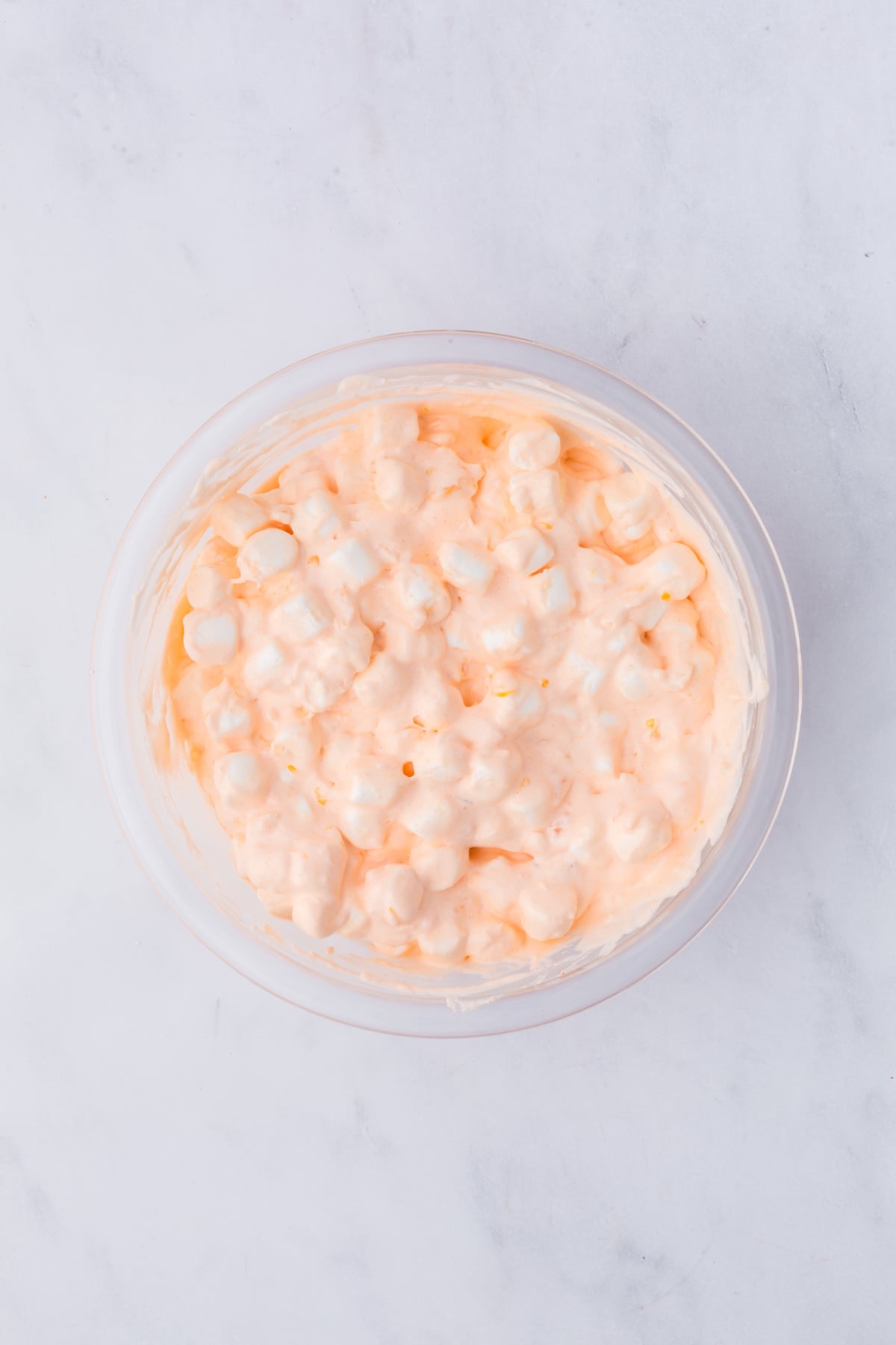 Blended fluff refrigerated and ready to be garnished.