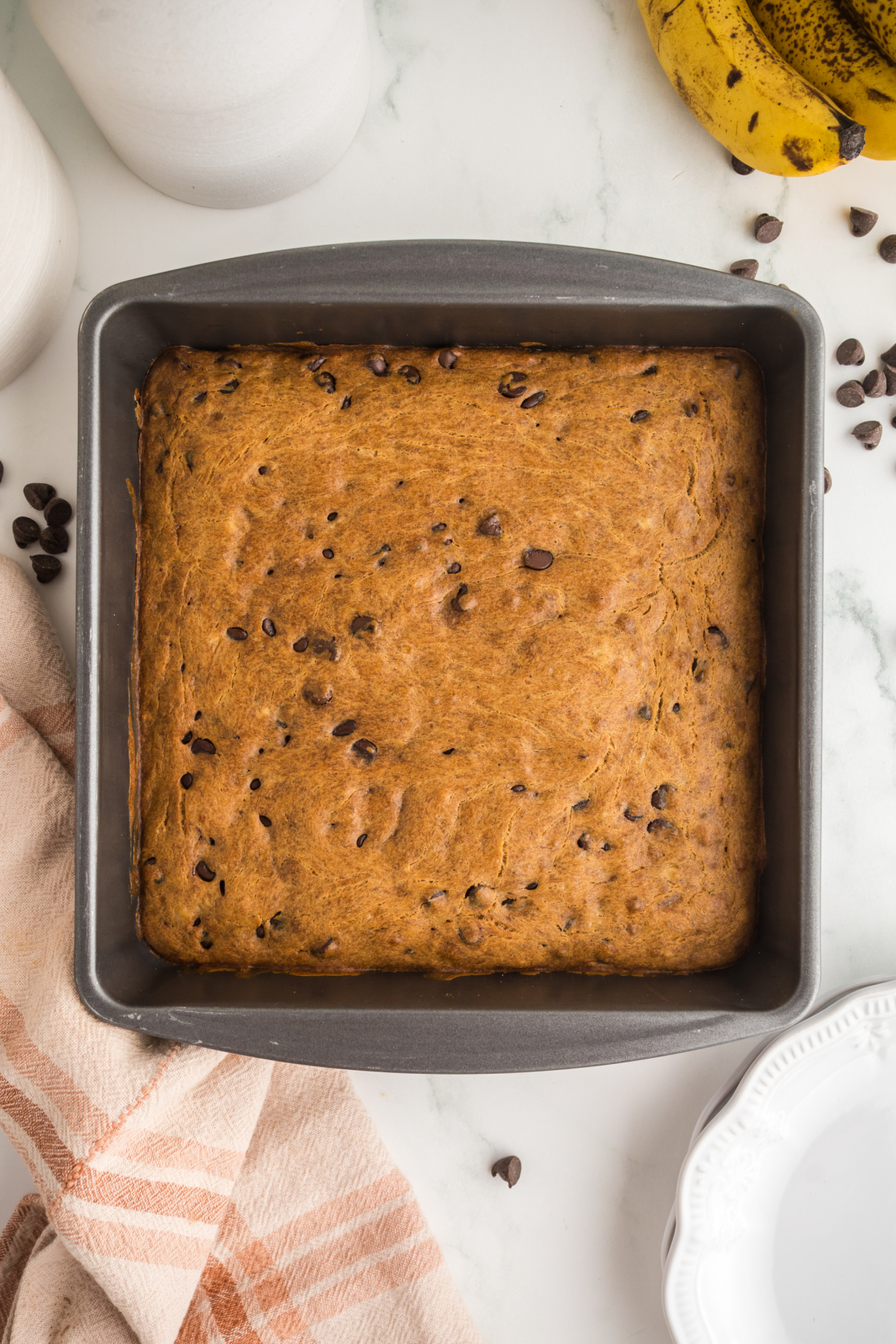 Baked blondies cooling in pan.