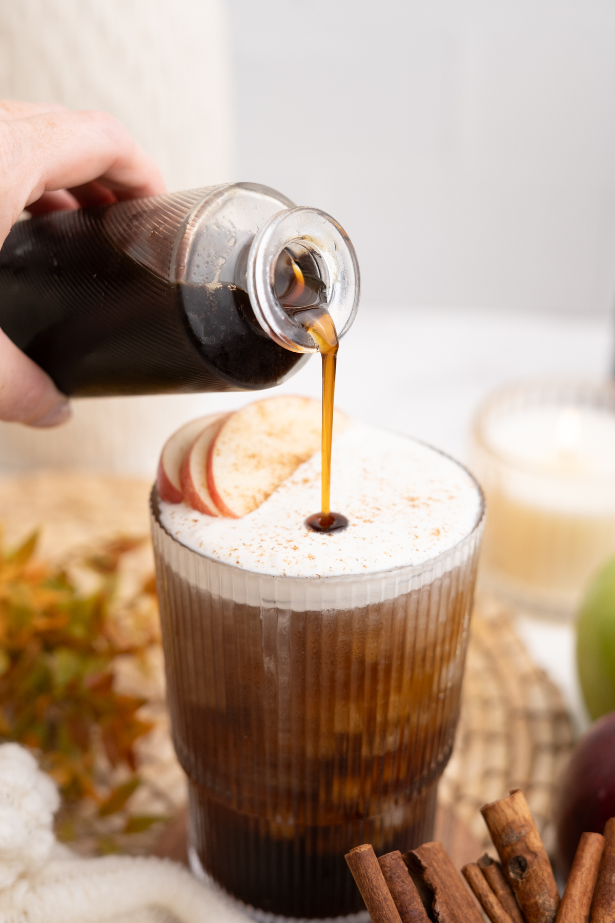 More apple syrup added to drink to make it a little sweeter.