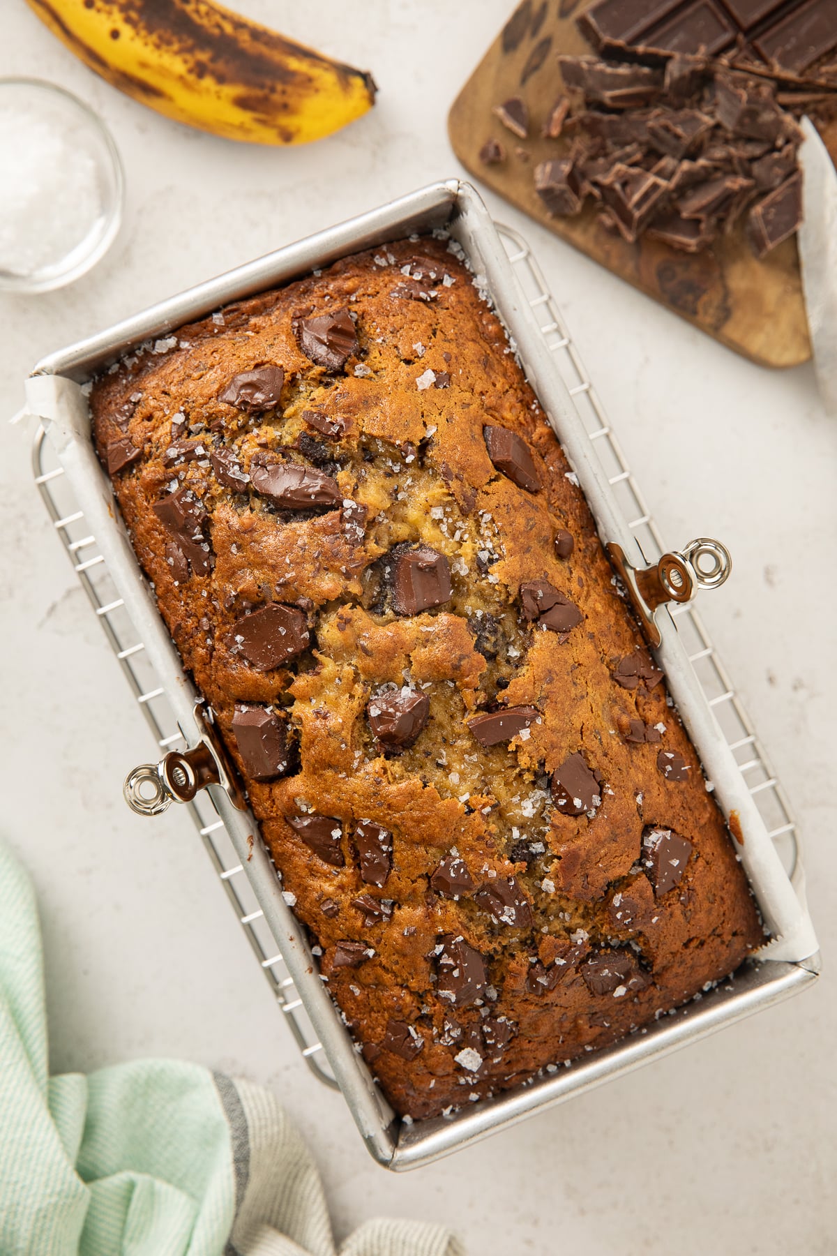 Freshly baked Banana Bread cooling in a loaf pan.