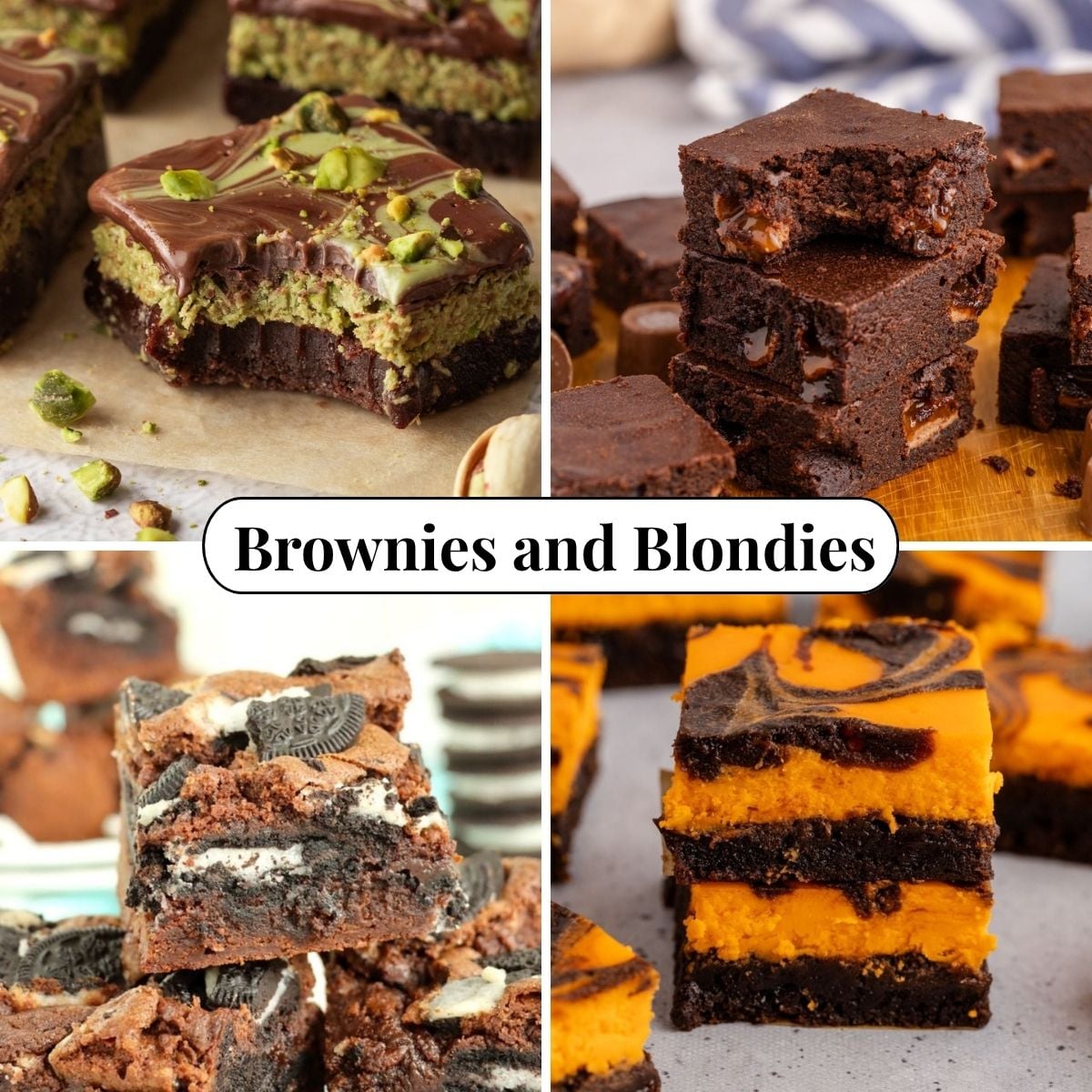 Four different photos of Brownies and Blondies.