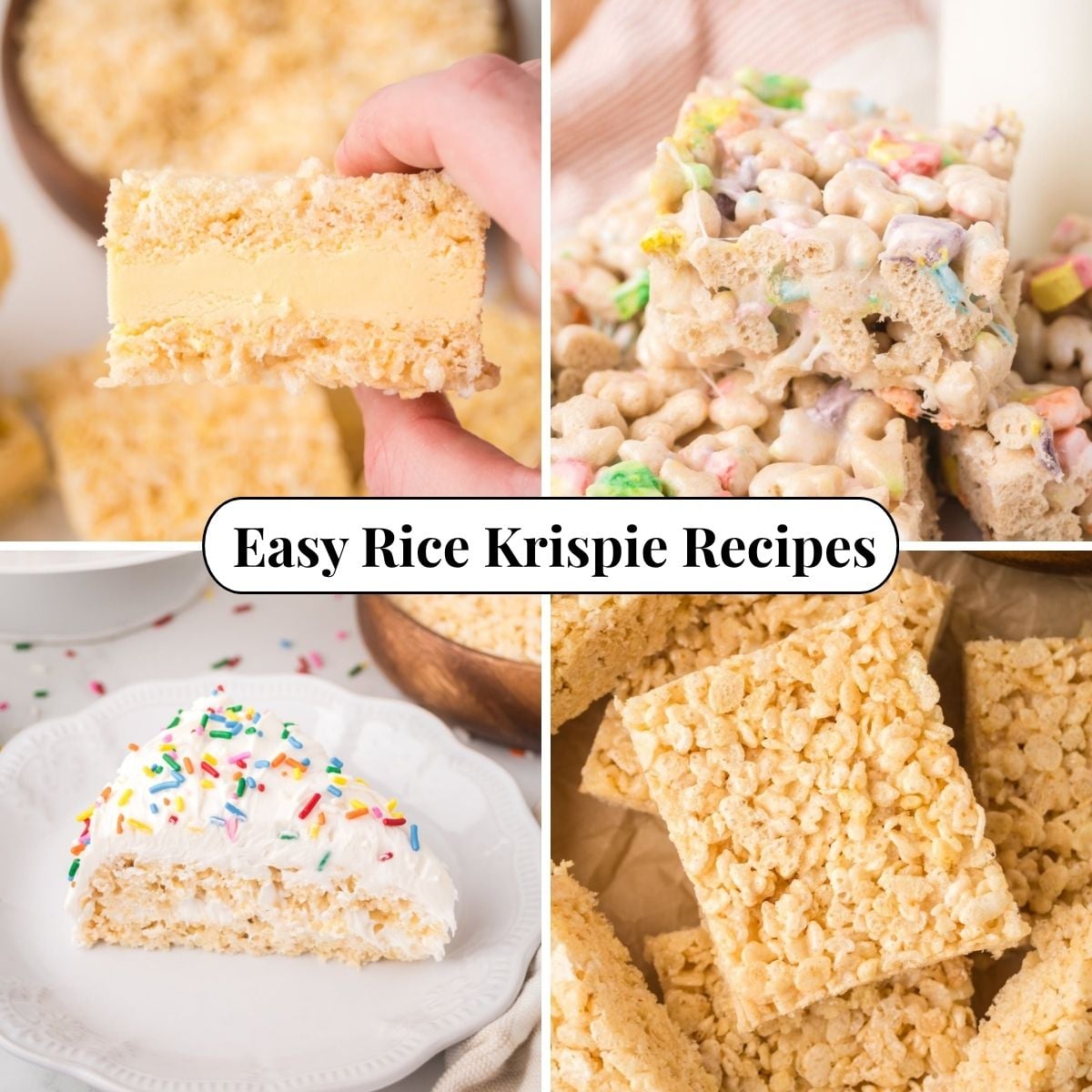 Four different photos of Easy Rice Krispie Recipes.