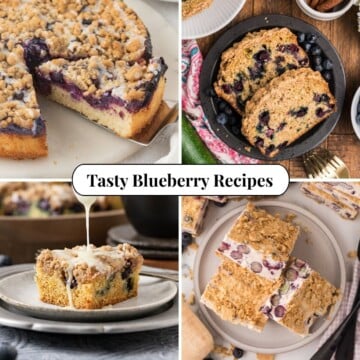 Four different photos of Tasty Blueberry Recipes.