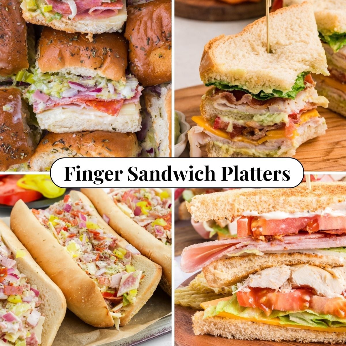 Four different photos of sandwiches for Finger Sandwich Platters.