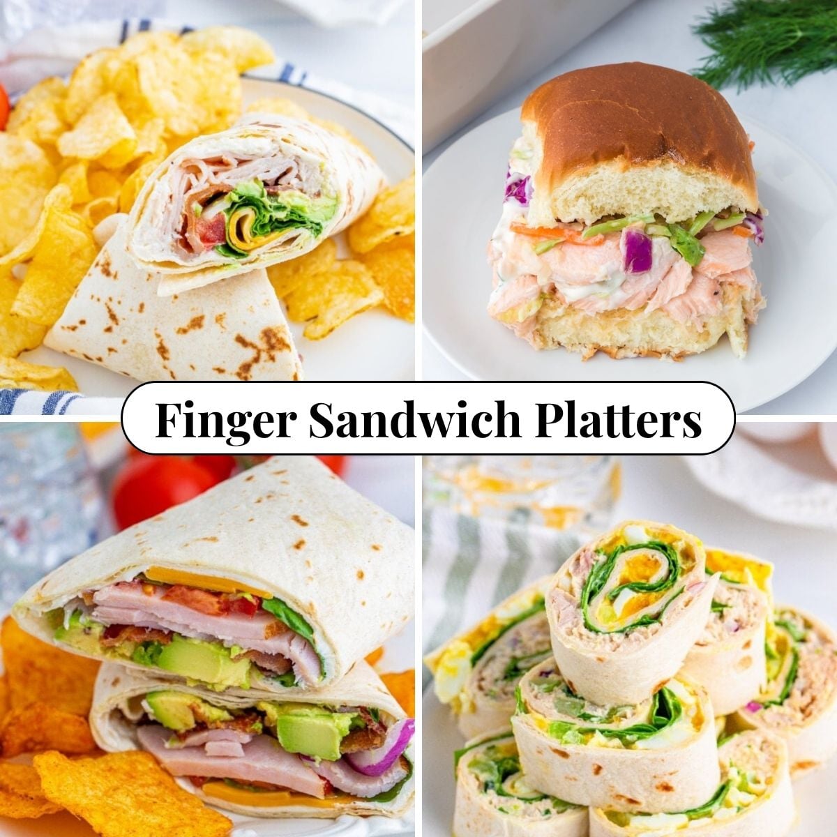 Four different photos of sandwiches for Finger Sandwich Platters.