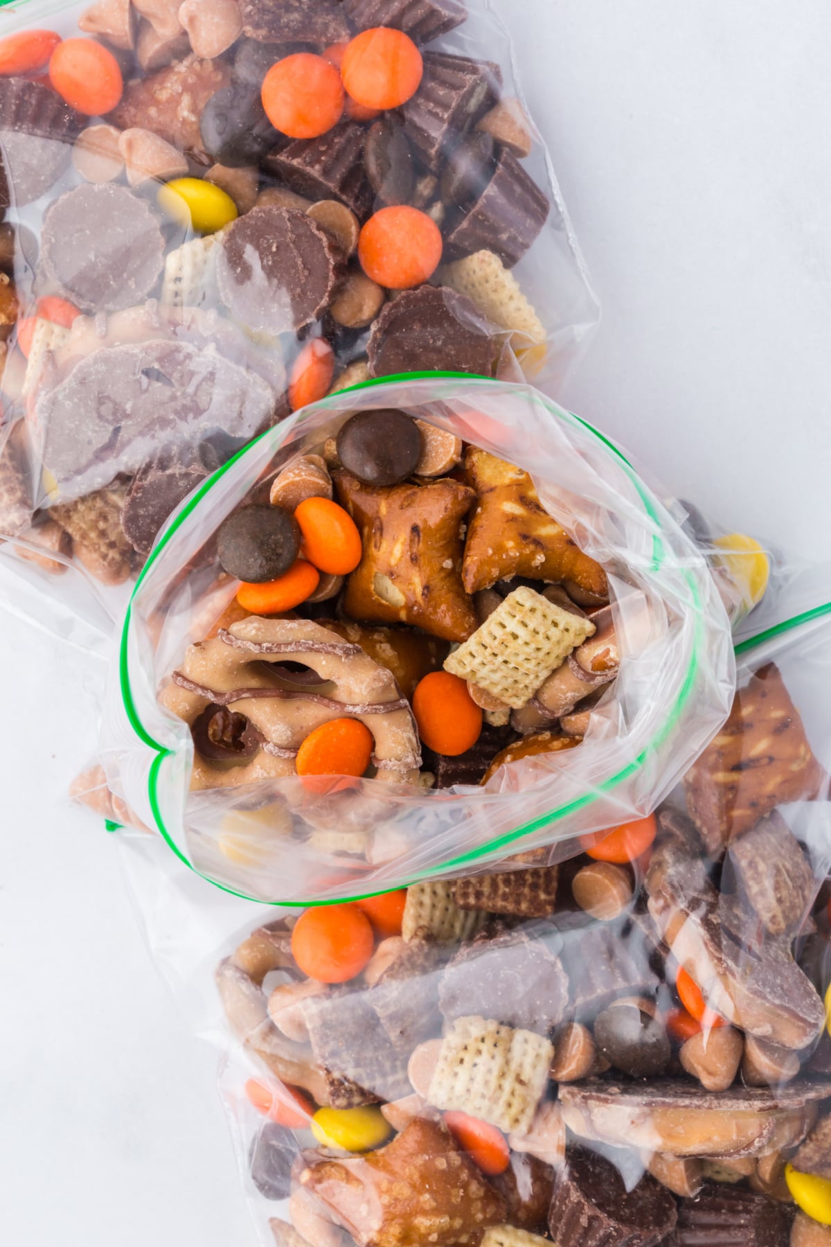 Individual bags filled with trail mix ready for snacks or gift giving.
