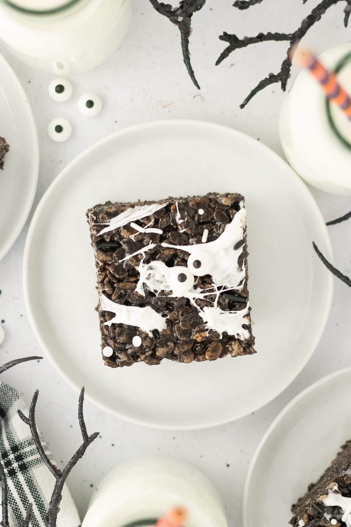 A Rice Krispie square on a plate.